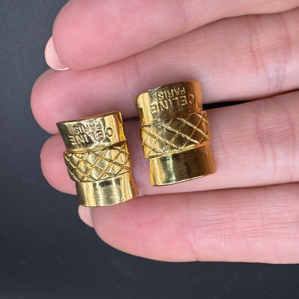 LOT 1042 24K gold plated Celine vintage clip ok earrings EUC - Picture 8 of 13